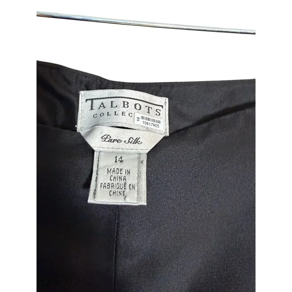 Talbots Pure Silk Black Ankle Pants Size 14 High Rise Satin Dress Trousers - Picture 3 of 5